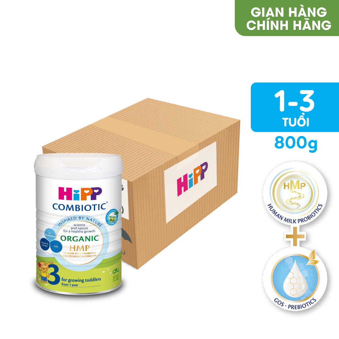 Thùng 6 lon sữa bột dinh dưỡng công thức HiPP 3 Organic Combiotic chất lượng hữu cơ tăng cường sức khoẻ hệ miễn dịch, bổ sung Canxi và vitamin D dành cho trẻ trên 12 tháng tuổi (6 lon x 800g)7