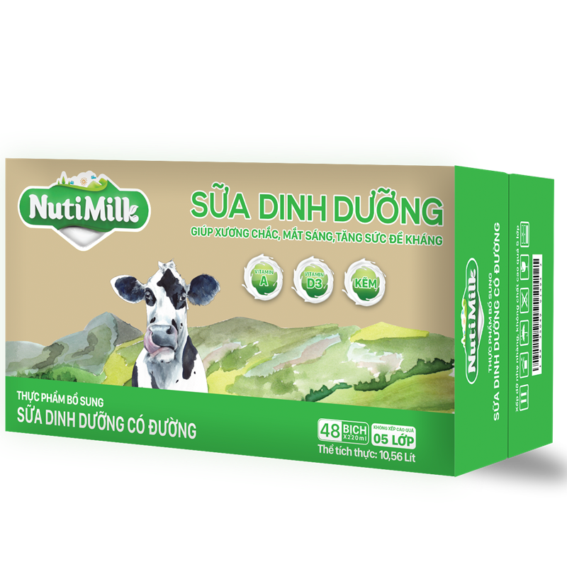 Thùng 48 Bịch NutiMilk Sữa dinh dưỡng Có đường Bịch fino 220ml TU.SDDCD220TI NUTIFOOD
