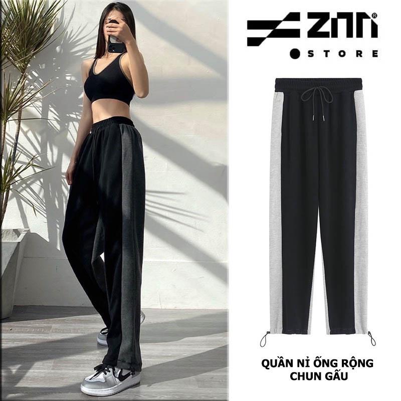 Quần ống rộng Zinti chất liệu nỉ, quần thể thao bo gấu màu xám QD39