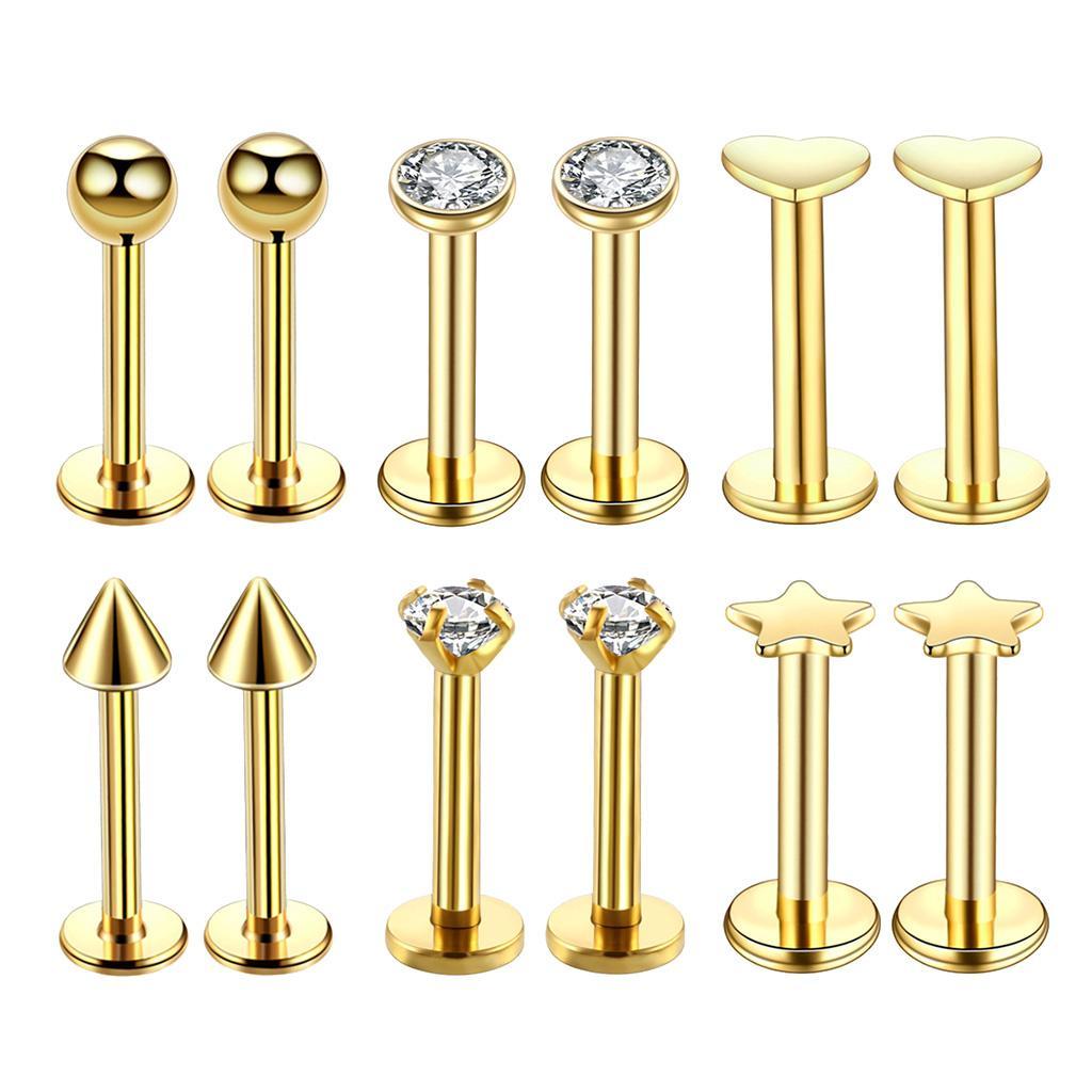 2-7pack 16G Steel Lip Bar Labret Lip Rings Tragus Stud Piercing Jewelry Golden