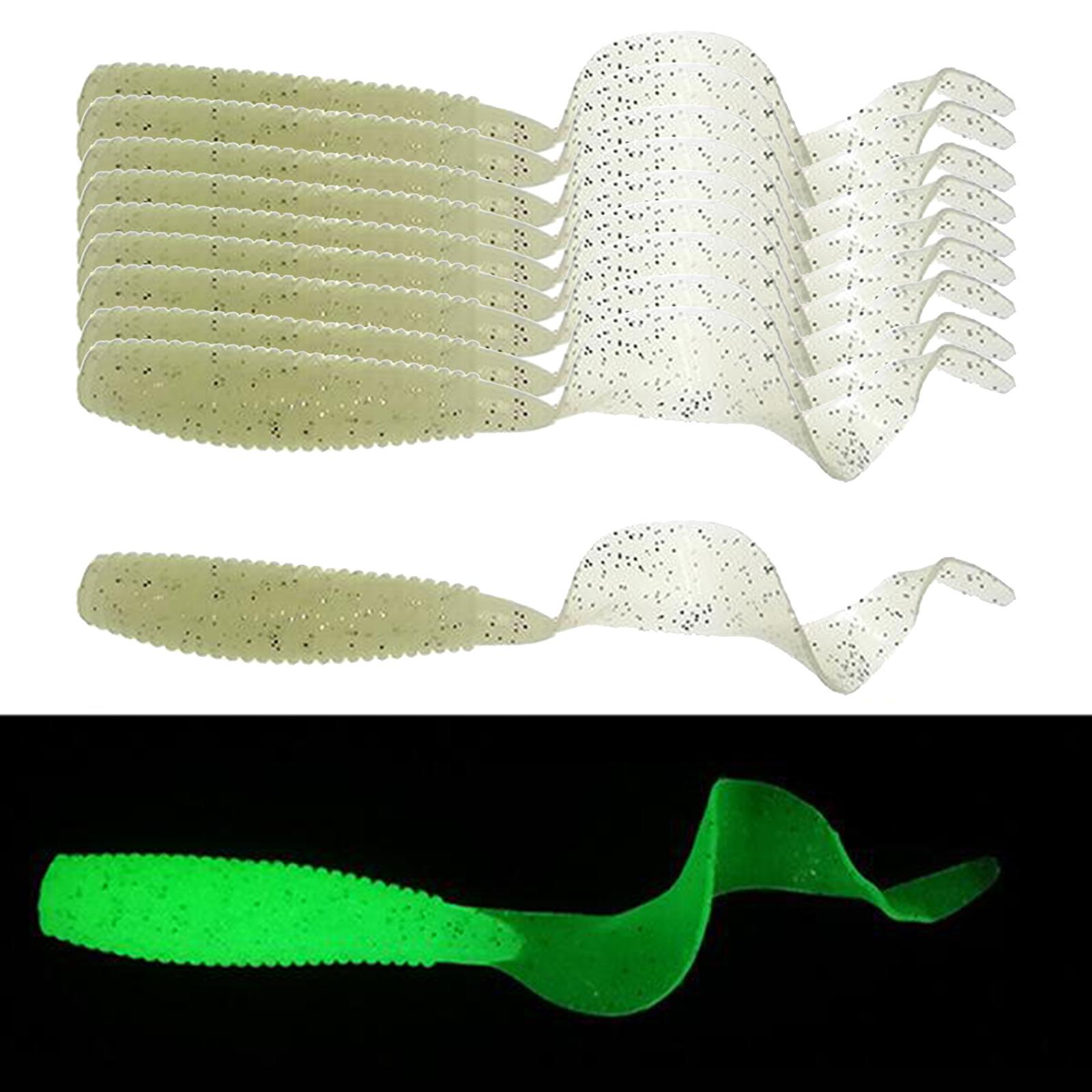 10pcs Luminous Plastic Grub Soft Worm Fishing Lure Micro Jig Head Tool Cyan