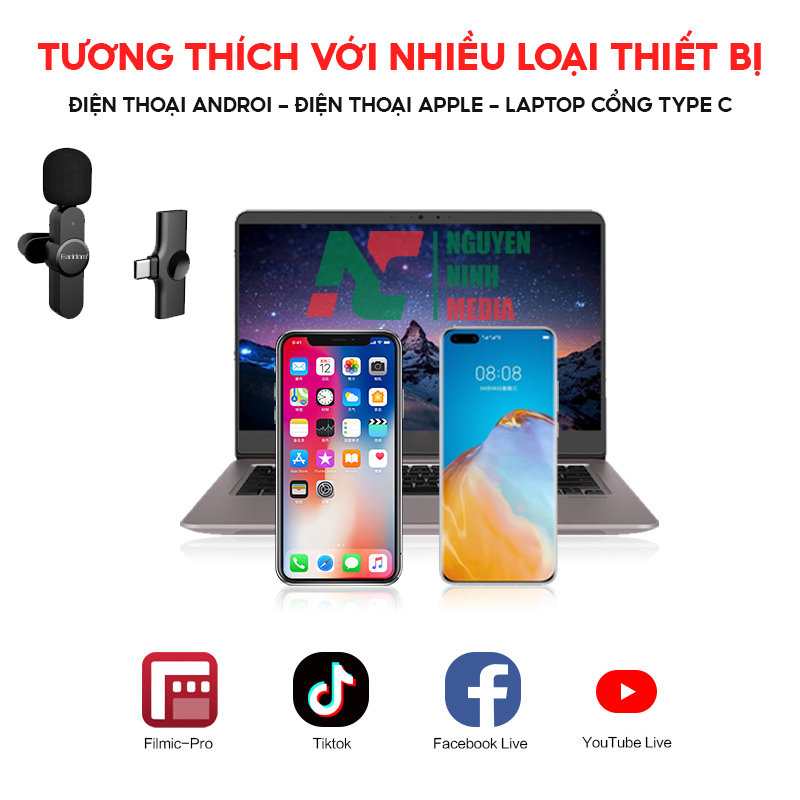 Mic Thu Âm Cài Áo Không Dây Chuyên Nghiệp Earldom MC3 Dành Cho Điện Thoại - Hàng Chính Hãng