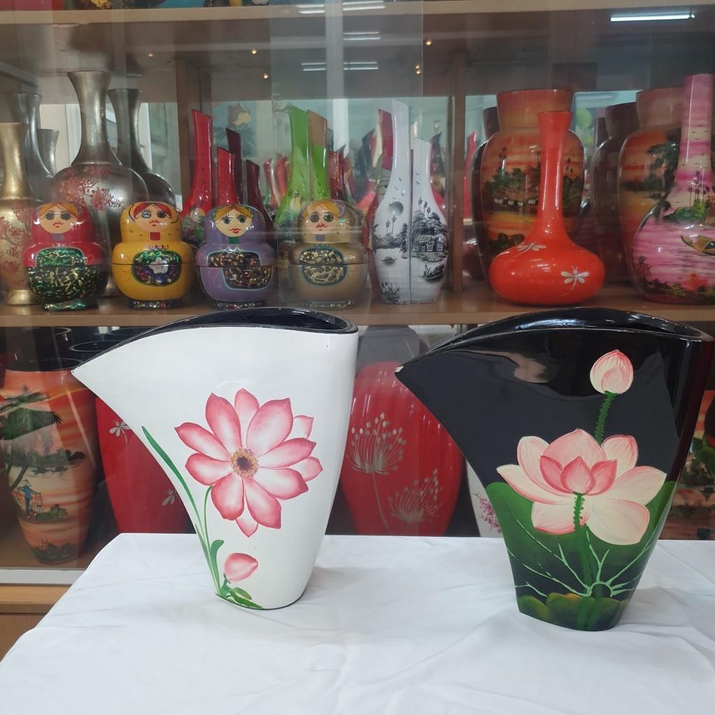 Lọ hoa sơn mài hút tài lộc cao cấp Thanh Bình Lê miệng dẹp, cắm hoa, trang trí nhà cửa, văn phòng, quà tặng ý nghĩa