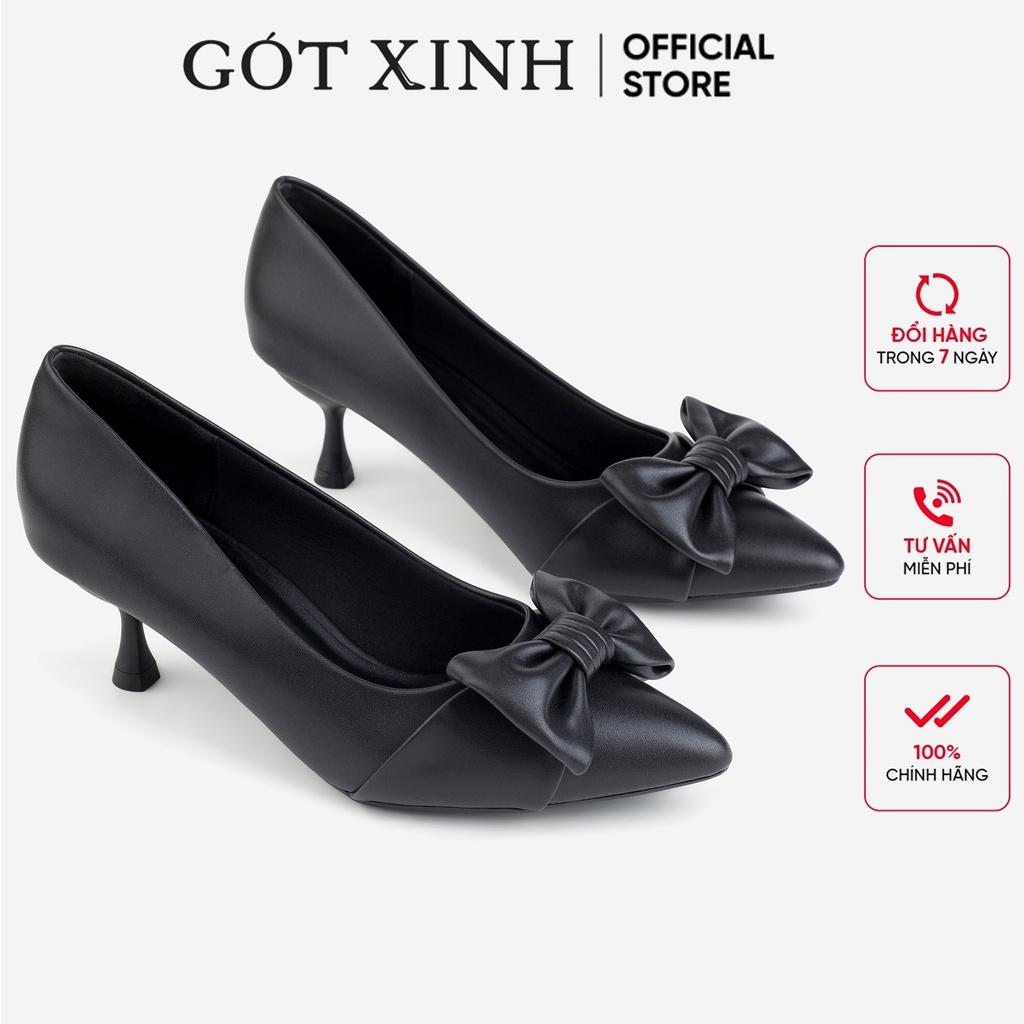 Giày cao gót nữ GÓT XINH G19 phối nơ da cao cấp đế cao 5cm