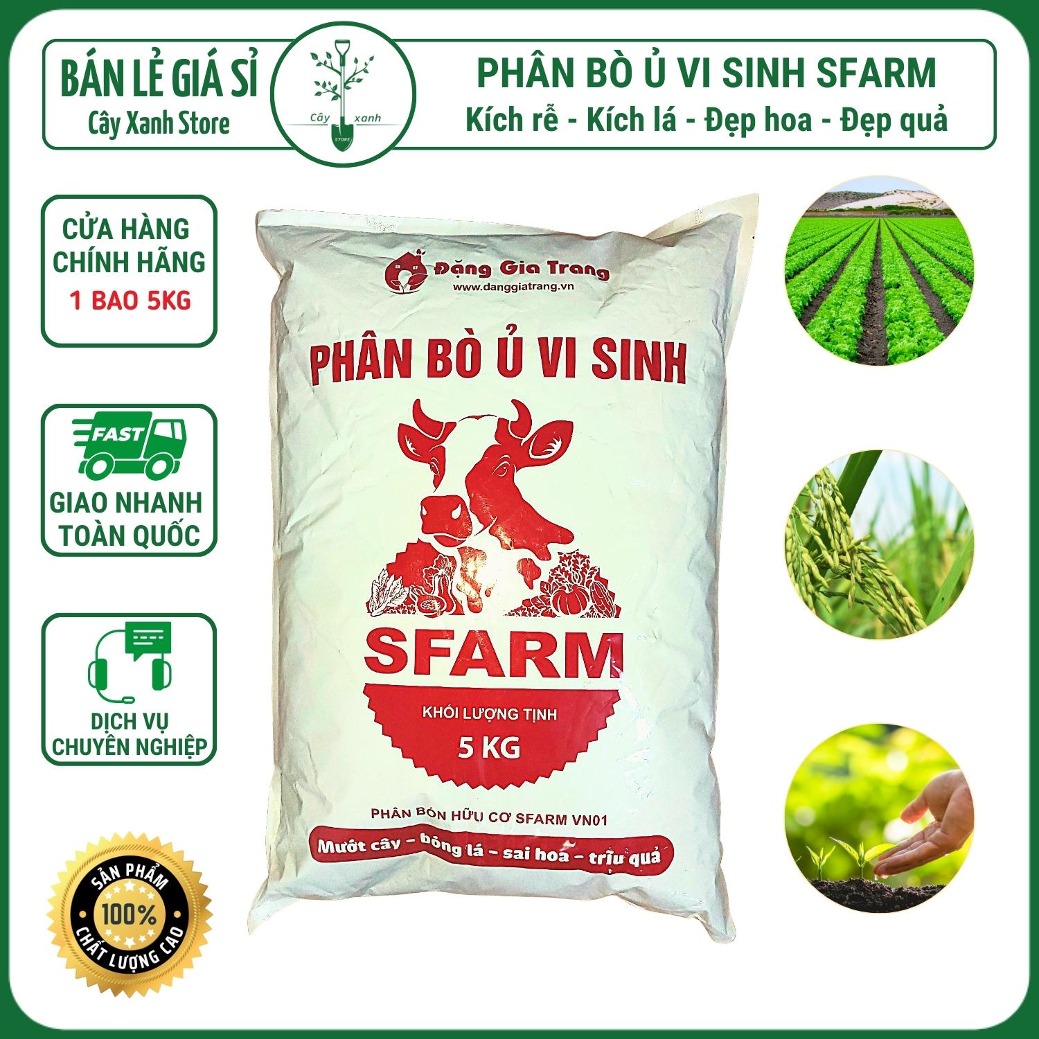 Phân bò ủ vi sinh SFARM đã qua xử lý - Kích rễ, Kích hoa, Đẹp hoa, Đẹp quả - Túi 5kg - Cây Xanh Store