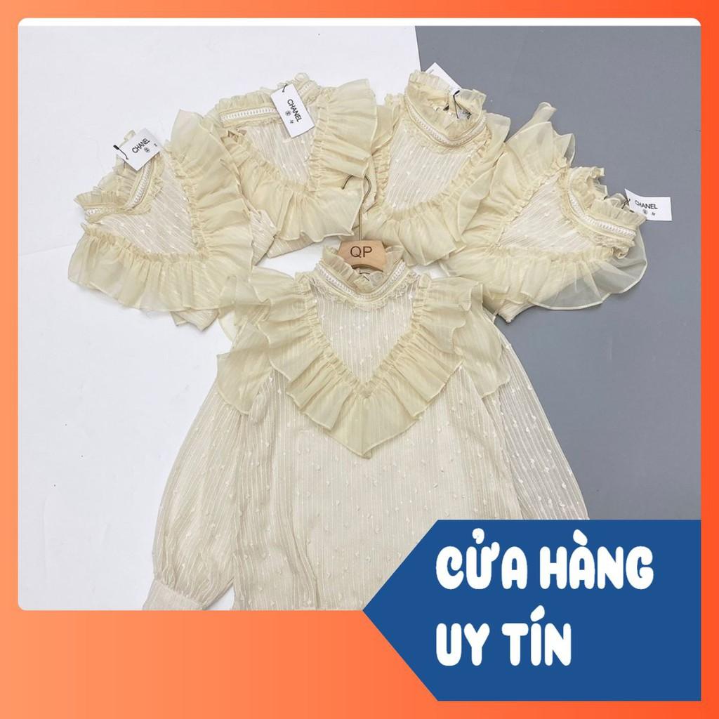 ÁO SƠ MI CỔ BÈO PHA REN V DÀI TAY