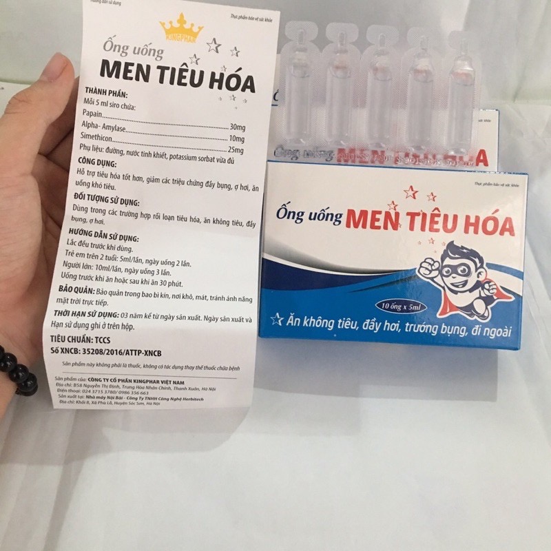 Ống uống Men tiêu hoá Kingphar , hộp 10 ống x 5ml, cân bằng hệ vi sinh đường ruột, chống rối loạn tiêu hoá