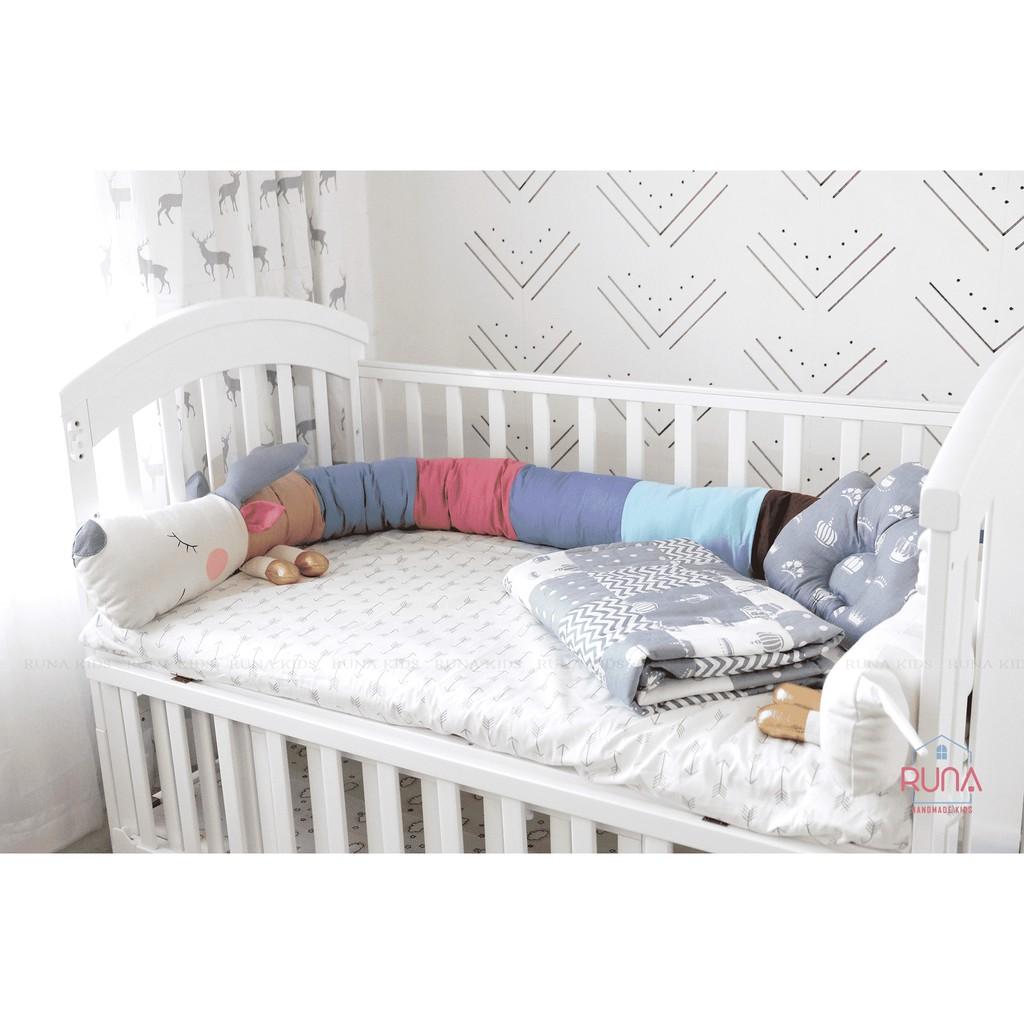 Quây cũi dài hình con thú cho bé RUNA KIDS chất liệu Cotton Hàn 100% cao cấp, bảo vệ an toàn giấc ngủ cho bé