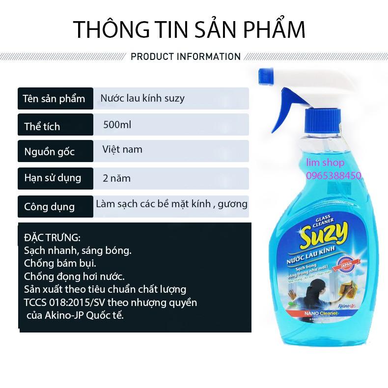 Nước xịt kính SUZY 500ml - thành phần HỮU CƠ, chất lượng NHẬT BẢN