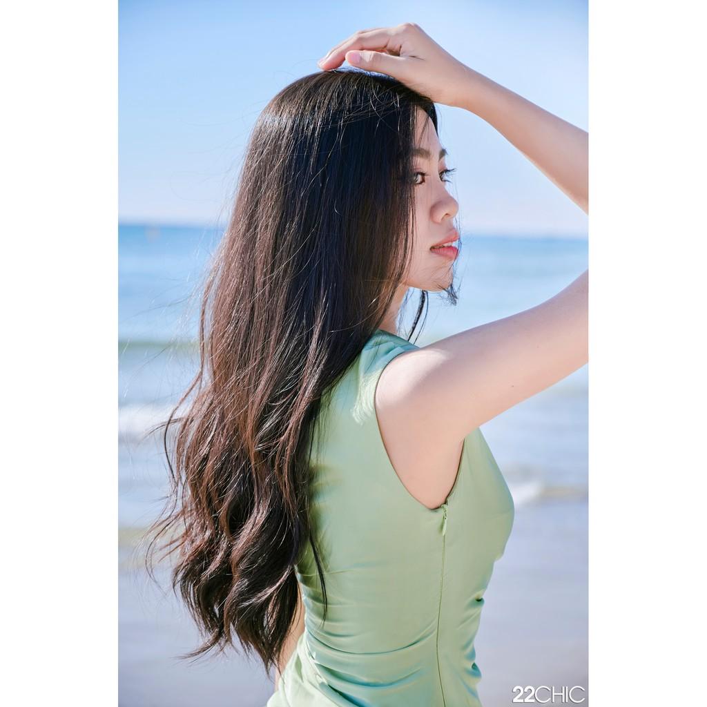 Váy ôm rút dây Green satin dress - 22CHIC