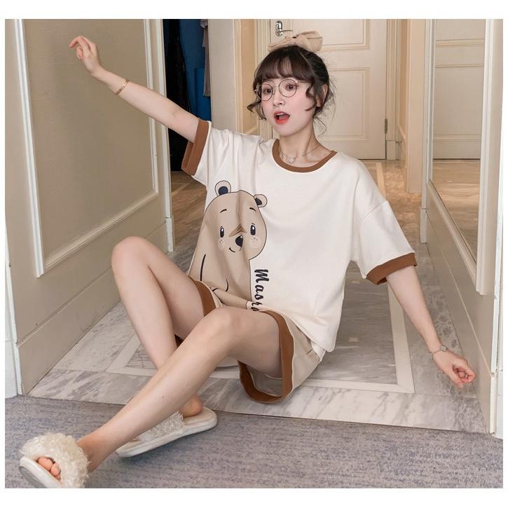 Bộ Pijama Nữ Cộc Tay Họa Tiết 3D Dáng Rộng Nhiều Màu - DOMIN clothing