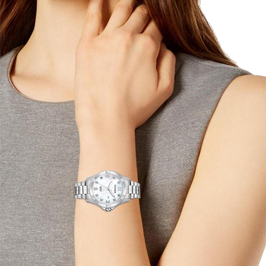 Đồng Hồ Nữ Citizen Đính Đá Swarovski Dây Thép Không Gỉ EU6080-58D - Mặt Xà Cừ