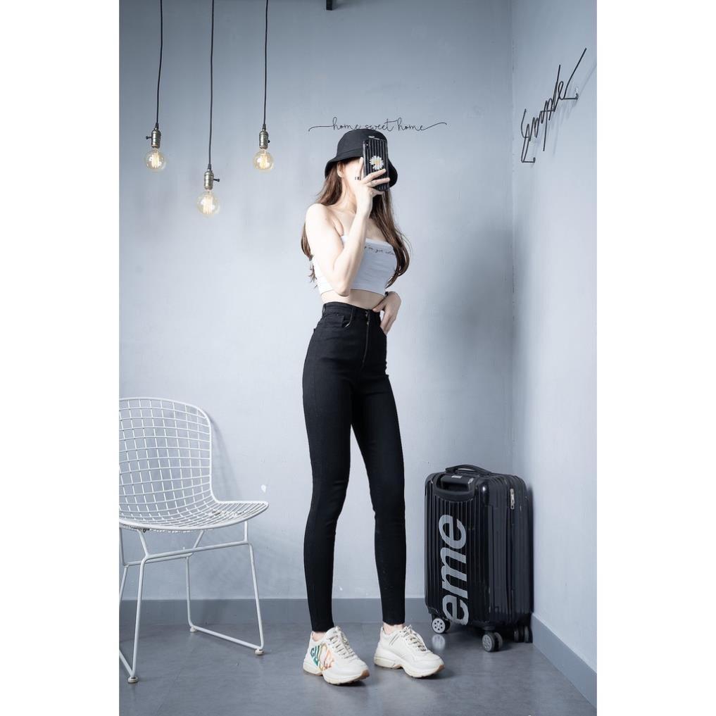 Quần jeans lưng cao HDSHOP Quần jeans nữ, dáng ôm co dãn màu đen