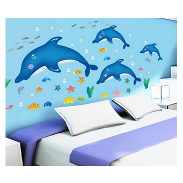 Decal Dán Tường Đàn Cá Heo Xanh Nhỏ EB211