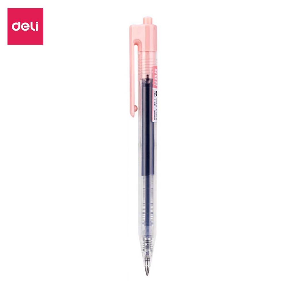Bút bi nước X2 lượng mực ngòi 0.5mm Deli - Bút gel đen bấm thiết kế liền ngòi mực đều viết êm