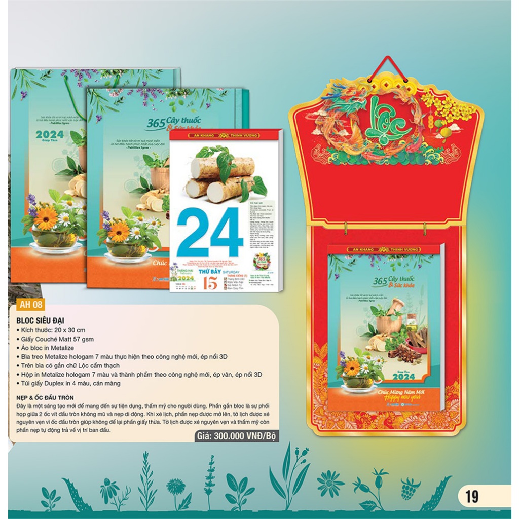 Bloc Lịch Siêu Đại 20 X 30 Cm –Giáp Thìn 2024– Cây Thuốc Và Sức Khỏe