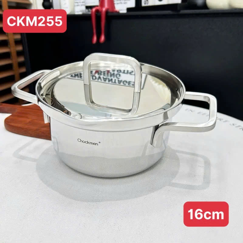 [Hàng chính hãng] CKM255 - Nồi quai vuông Chockmen 1.5L 16cm - Nguyên khối 3 lớp