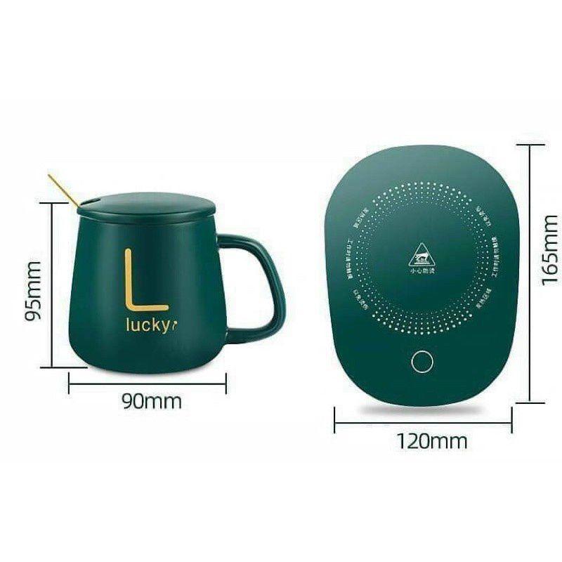 Cốc Hâm Nóng Đồ Uống Cà Phê.Kèm Đế Điện Giữ Nhiệt Lucky Cấp Trưng Yến Pha Trà Tặng Thìa mạ vàng .