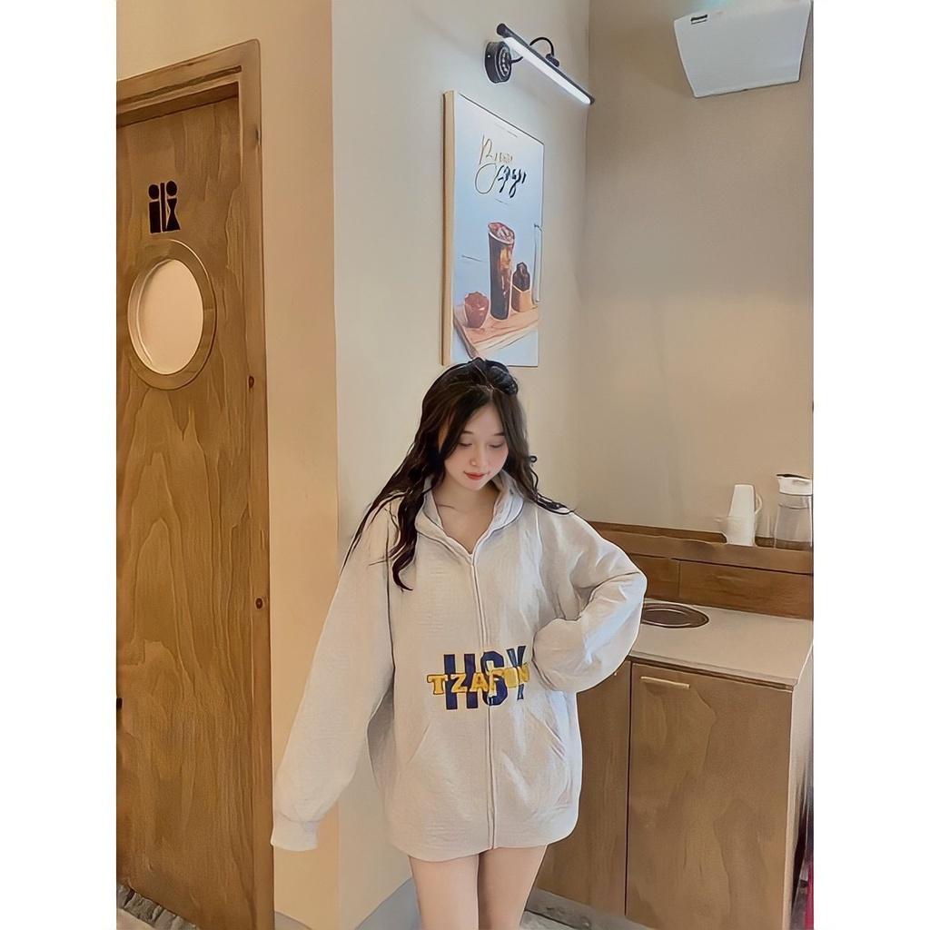 Áo Khoác Nỉ In Chữ H6Y Nỉ Nam nữ Dáng Rộng Mũ Trùm Màu Xám So Hot