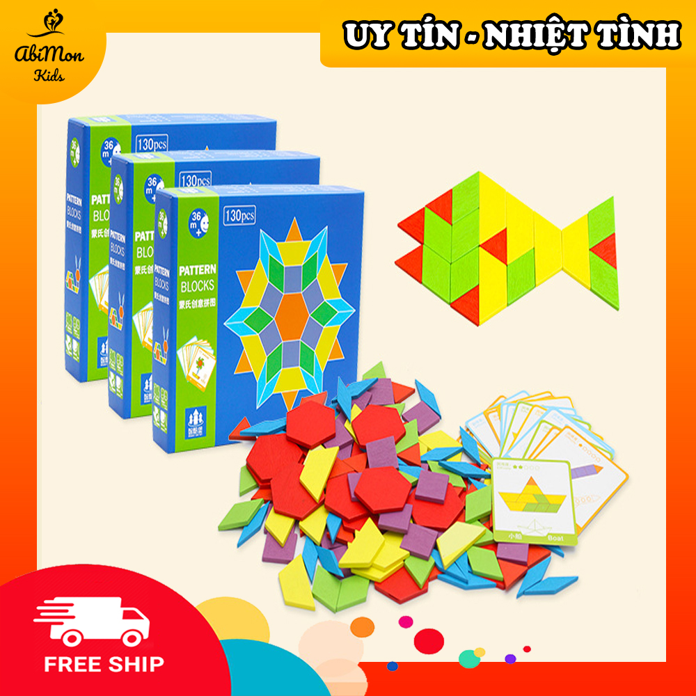 Bộ Ghép Hình Pattern Block Cho Bé (130 miếng) || Montessori cao cấp || Đồ chơi Gỗ - Giáo dục - An toàn - Thông minh