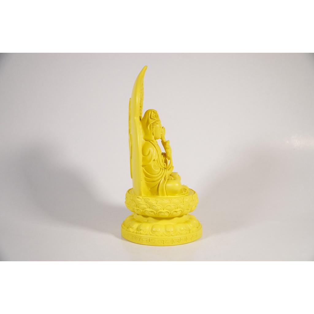 Tượng Phật Đại Thế Chí Bồ Tát để xe ô tô vàng đất lá bồ đề hào quang - Cao 19cm ngồi