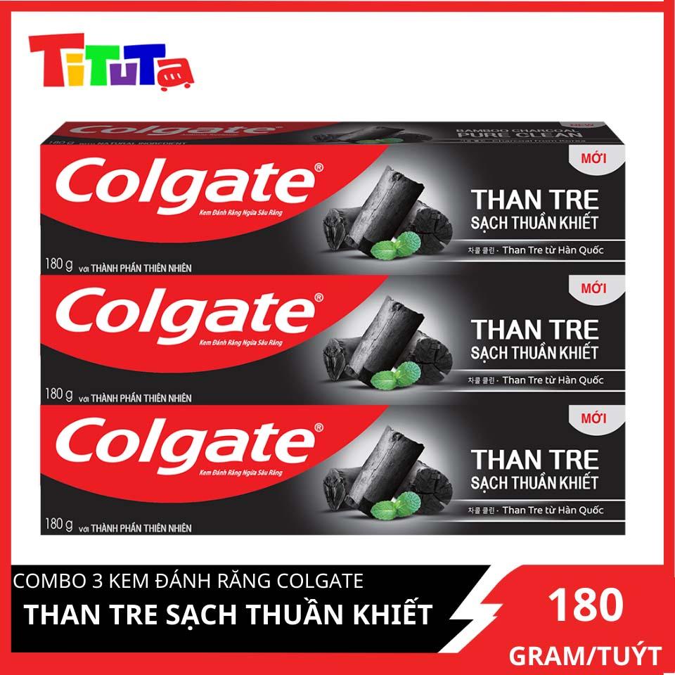 Bộ 3 Kem đánh răng Colgate Than tre sạch thuần khiết từ Hàn Quốc 180g/ tuýp