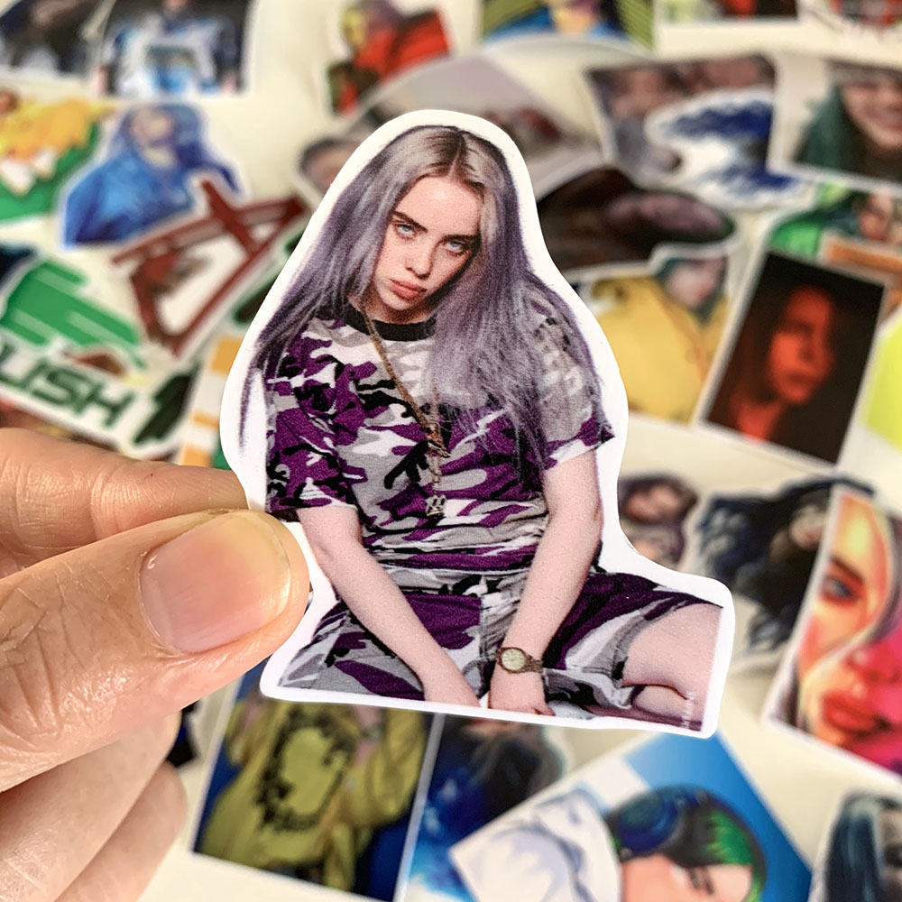 Sticker Billie Eilish Hình Dán Chủ Đề Ca Sĩ US Bad Guy Siêu Ngầu Kích Thước Từ 5cm Tới 10cm