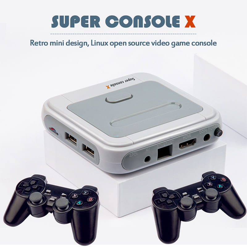 Máy chơi game điện tử Super Console X tay cầm gamer 4 nút - Máy trò chơi điện tử 4K HDR - HDMI - Hỗ trợ 4 tay cầm - Hỗ trợ kết nối LAN - 50 trình giả lập - 20 ngôn ngữ khác nhau Hệ thống Android 7.1, hỗ trợ KODI