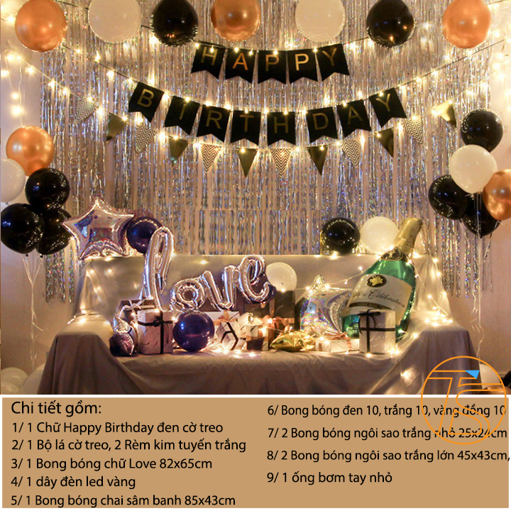 Bộ trang trí sinh nhật happy birthday chữ love có đèn led 804 - Sét bong bóng trang trí tiệc dễ thương