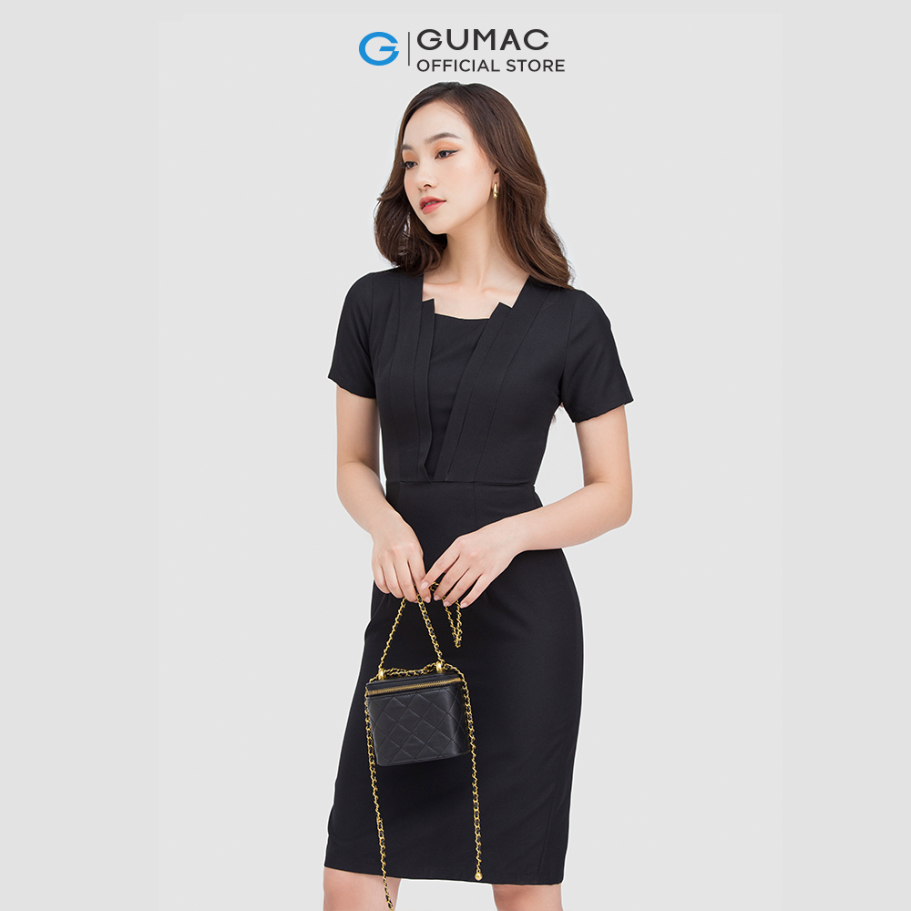Đầm nữ GUMAC DC05011 form A hơi suông nhẹ cổ vuông thanh lịch