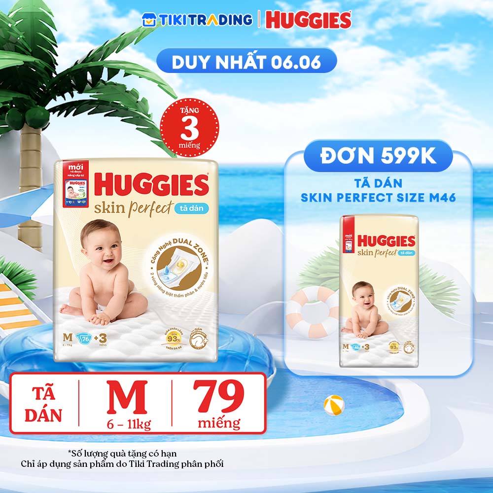 Tã/bỉm dán sơ sinh Huggies Skin Perfect M 76+3 miếng với 2 vùng thấm giảm kích ứng da - 2