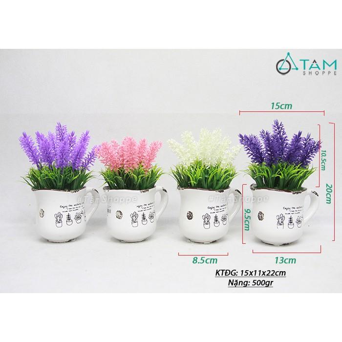 Chậu hoa Lavender giả để bàn ly gốm Vintage F-CHĐB-19