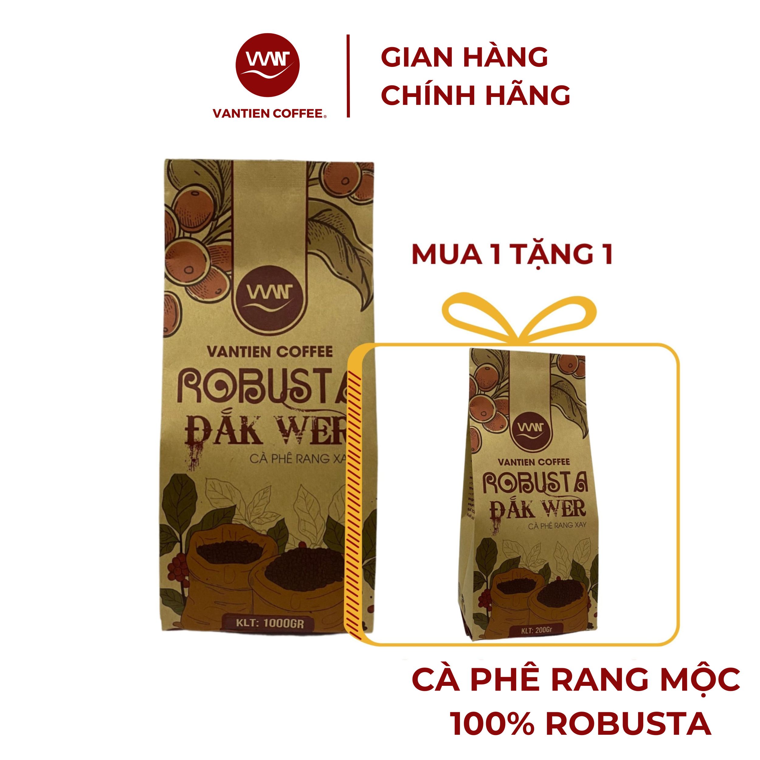 Mua 1 Tặng 1 - Cà phê rang xay Vantien Coffee Robusta Đắk Wer vị đắng mạnh, nhiều hàm lượng cafein