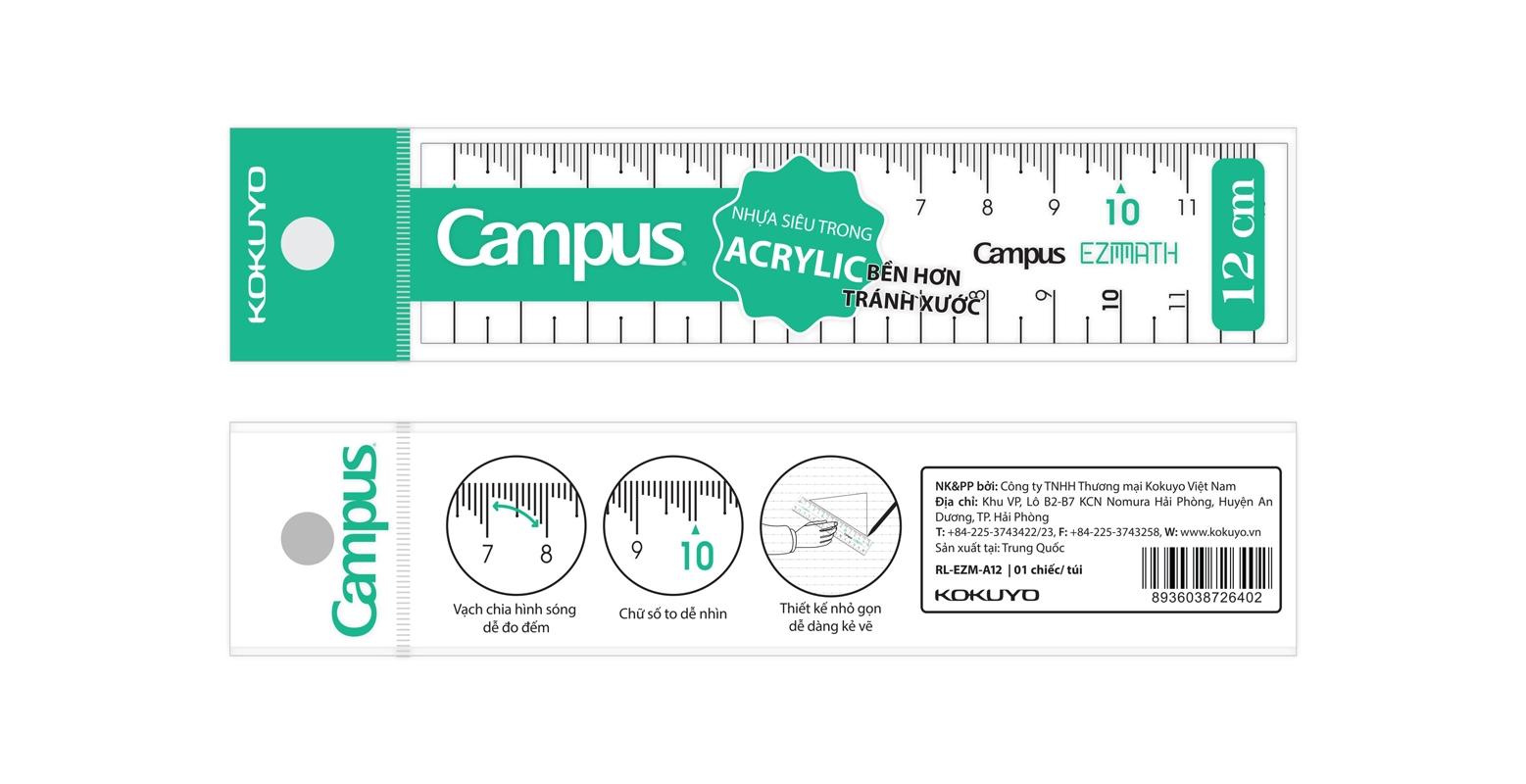 Thước Kẻ Campus Acrylic 12cm - RL-EZM-A12 - Màu Xanh Lá