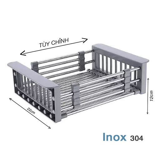 Khay Đựng Inox Gác bồn rửa chén đựng rau củ quả - Rổ gác bồn rửa chén thông minh