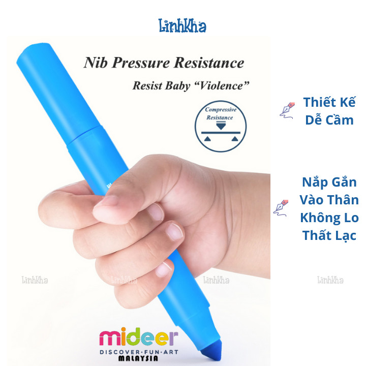 Bút Lông Màu Nguyên Liệu An Toàn Dễ Dàng Tẩy Rửa hiệu Mideer 12 màu - Mideer washable marker