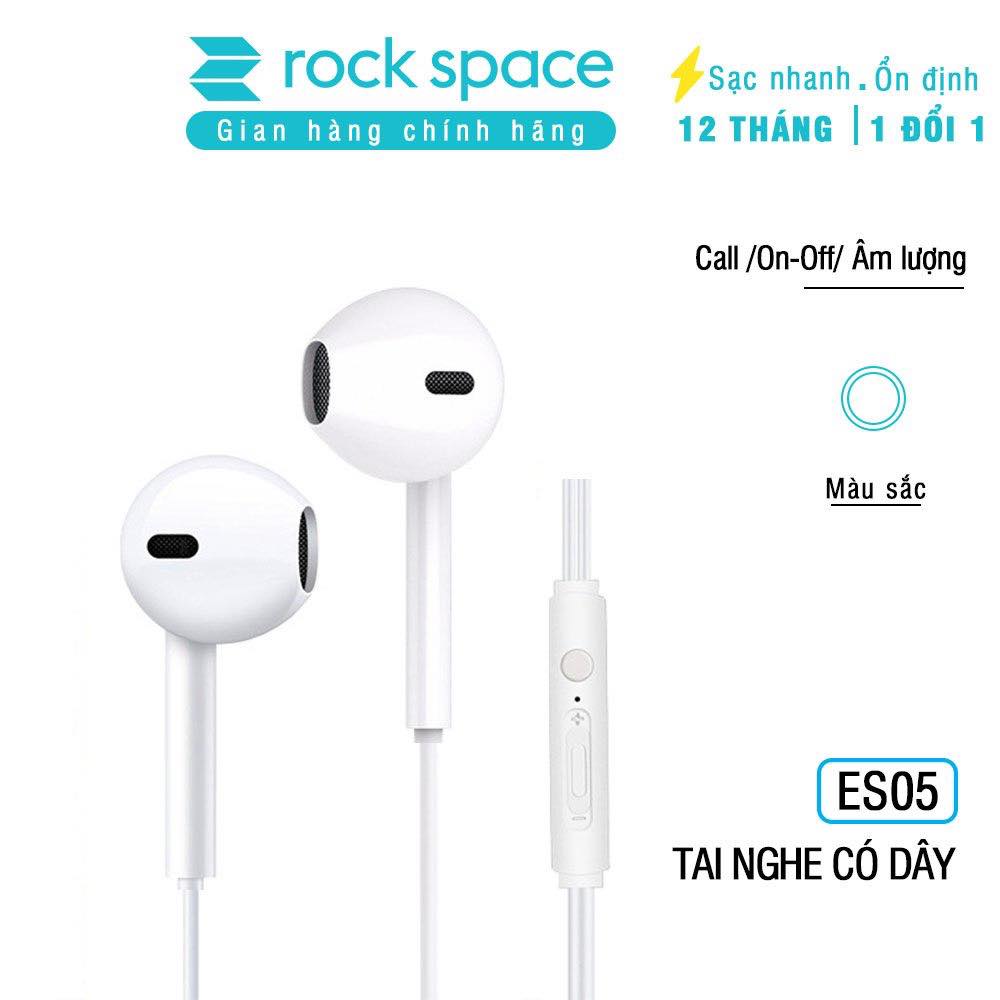 Tai nghe có dây Rockspace ES05 dành cho samsung có mic chuẩn 3,5 nhét tai - Hàng chính hãng