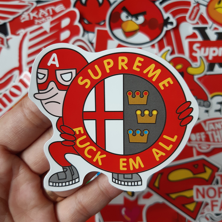 Bộ Sticker dán cao cấp chủ đề MÀU ĐỎ LOGO - Dùng dán Xe, dán mũ bảo hiểm, dán Laptop