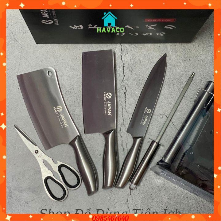 BỘ DAO NHẬT INOX 6 MÓN NHÀ BẾP CAO CẤP KÈM KHAY ĐỰNG