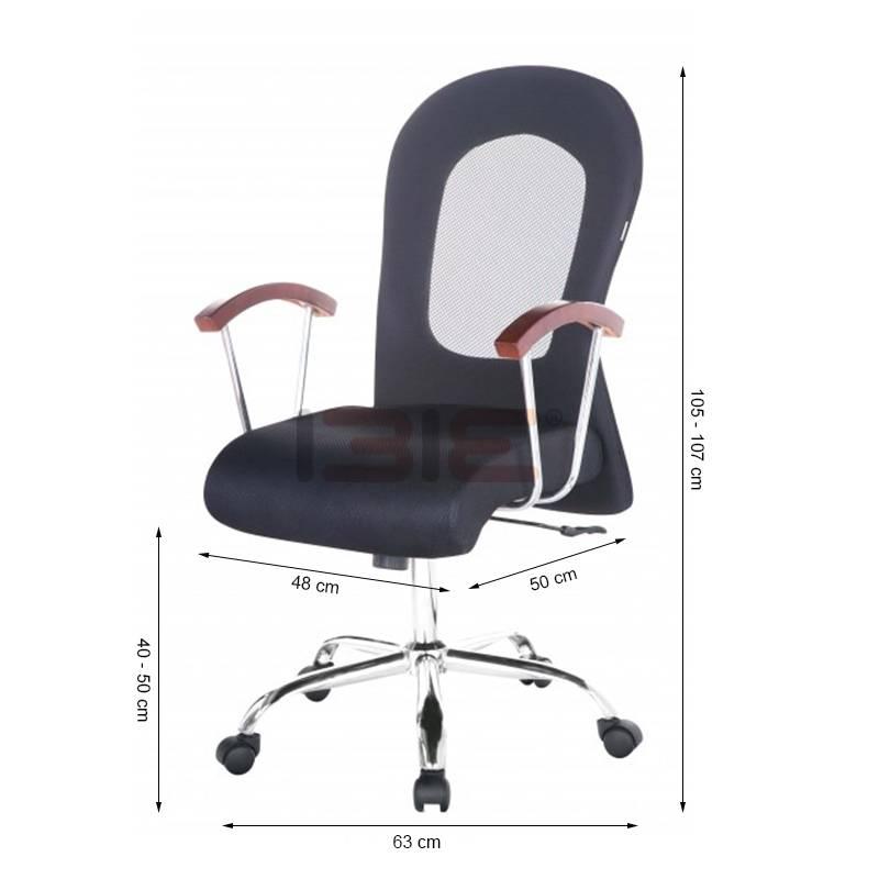 Ghế Trưởng Phòng Lưng Lưới Tay Ốp Gỗ Chân Thép Mạ Cao Cấp IBIE OC338NB - Đen