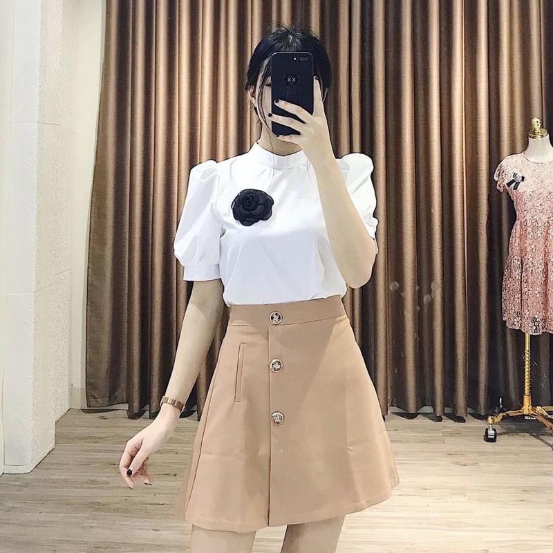 CHÂN VÁY 3 KHUY LỆCH CHẤT ĐẸP
