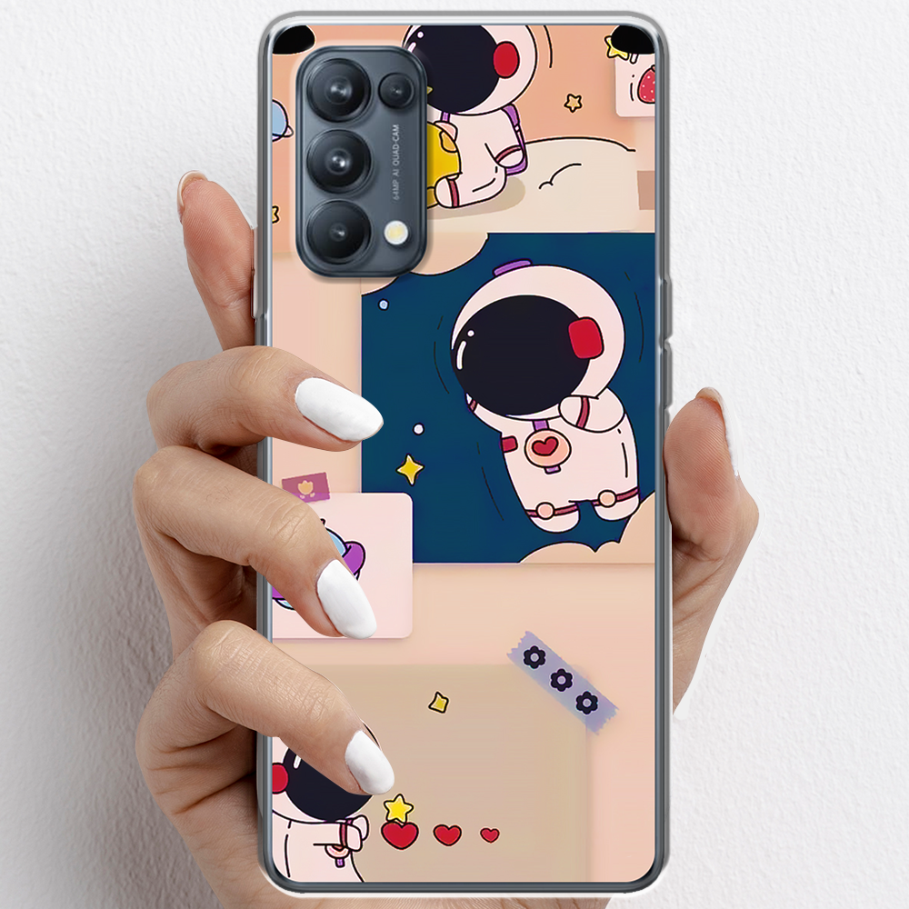Ốp lưng cho Oppo Reno5, Reno5 Pro nhựa TPU mẫu Phi hành gia nền cam