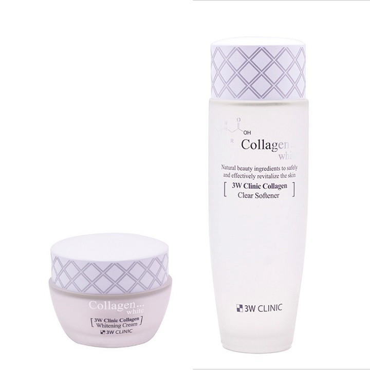 Combo Bộ 2 Sản Phẩm Dưỡng Trắng Da Tinh Chất Collagen 3W Clinic Hàn Quốc ( Kem Dưỡng Da + Nước Hoa Hồng )