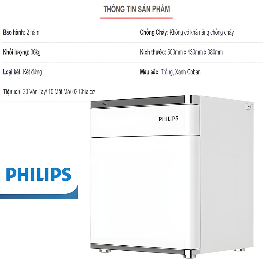 Két sắt điện tử thông minh vân tay, mã số ảo, sạc điện thoại thương hiệu Philips SBX301-5PC - Hàng nhập khẩu