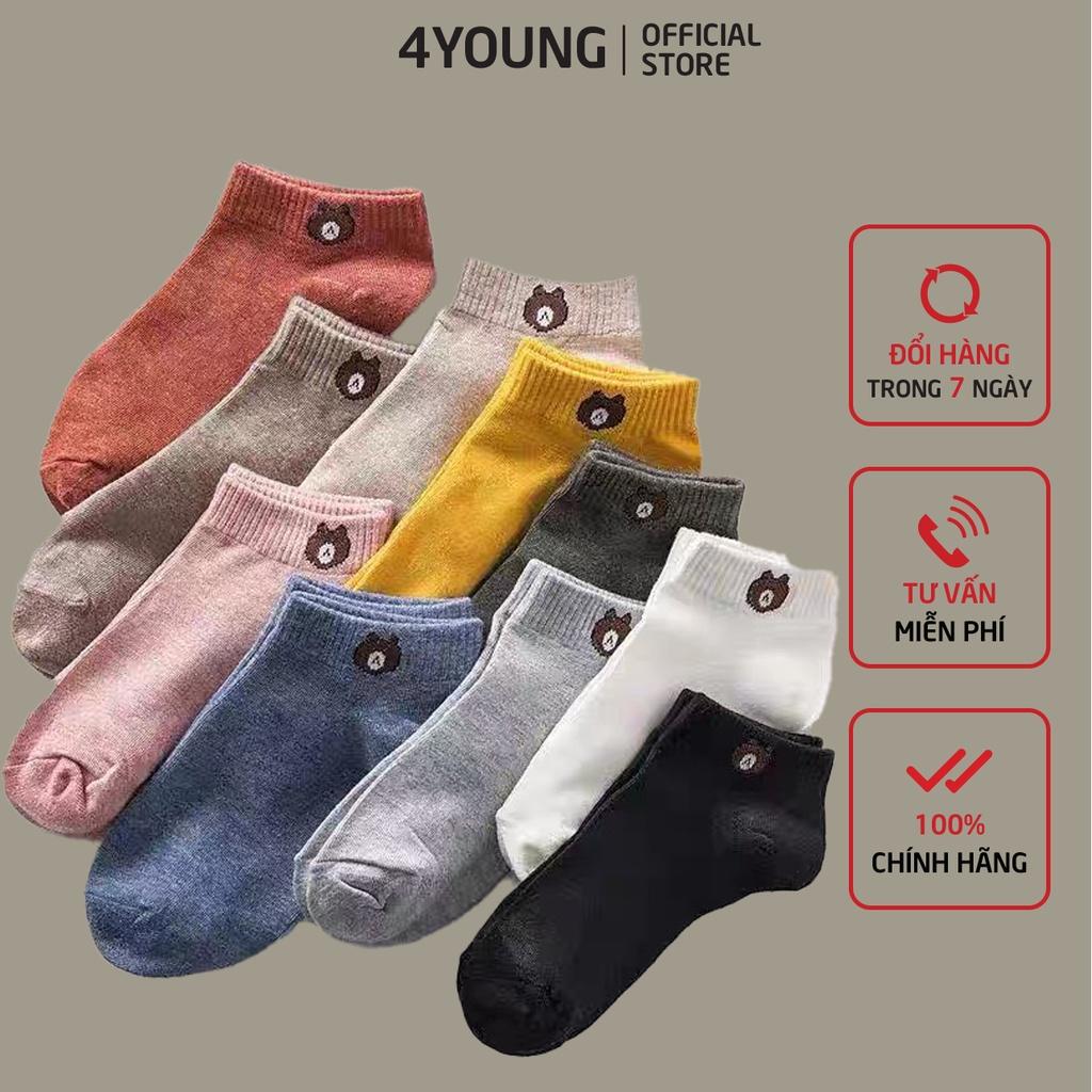 Tất vớ nữ cổ ngắn khử mùi chất vải cotton thoáng khí set 10 đôi đủ mầu như hình shop 4YOUNG