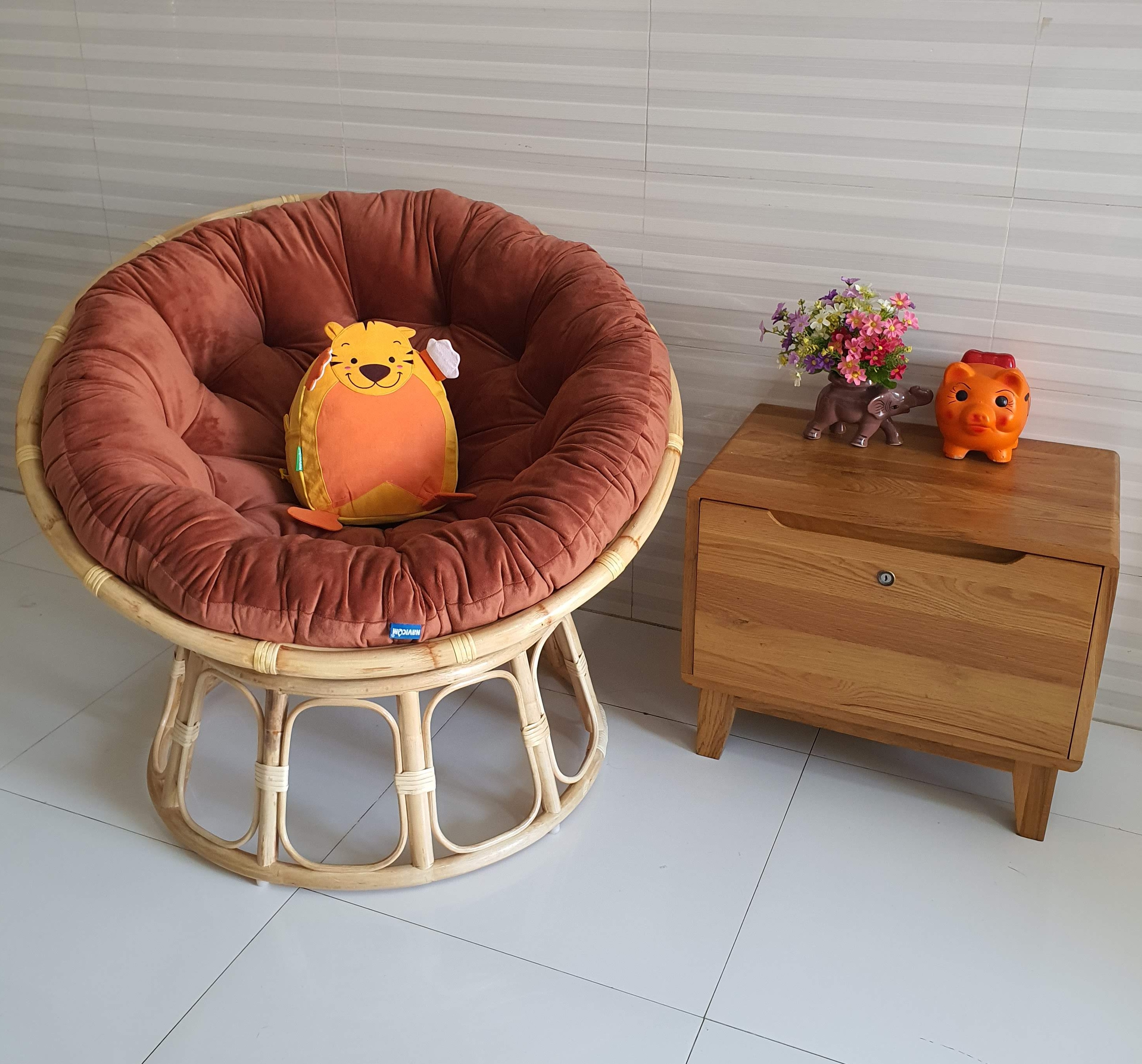 Bộ ghế thư giãn papasan + đôn ( vải nhung màu cam đất)