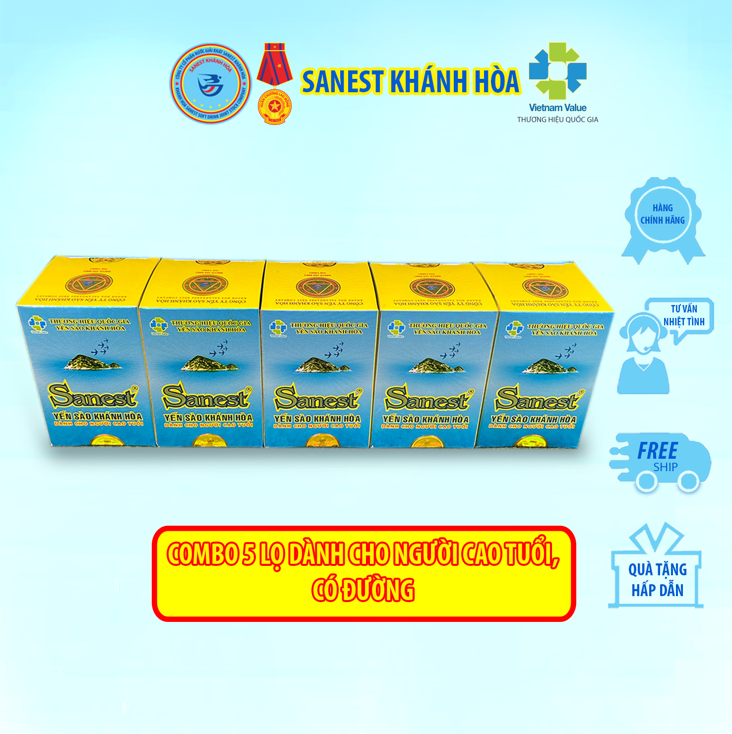 Nước Yến sào Khánh Hòa Sanest dành cho người cao tuổi có đường đóng lọ 70 ml