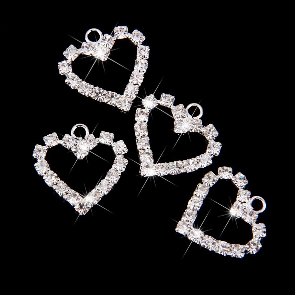 20pcs Silver Crystal Heart Charm Pendant Jewelry Bracelet Necklace Findings