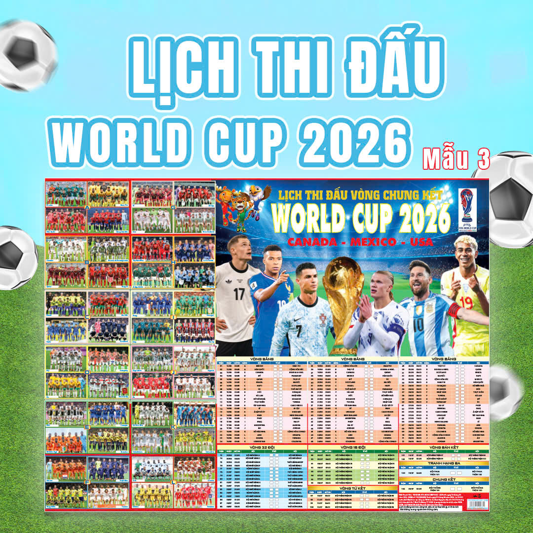 Lịch Thi Đấu World Cup 2026 - 4 Mẫu Đa Dạng chữ in to rõ dễ đọc (Kích Thước 86x65cm) - ABBOOKS