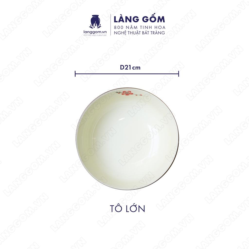 Bộ bàn ăn mặt trời Men trắng vẽ hoa đào - Size: 45 cm - Gốm sứ Bát Tràng - langgom.vn